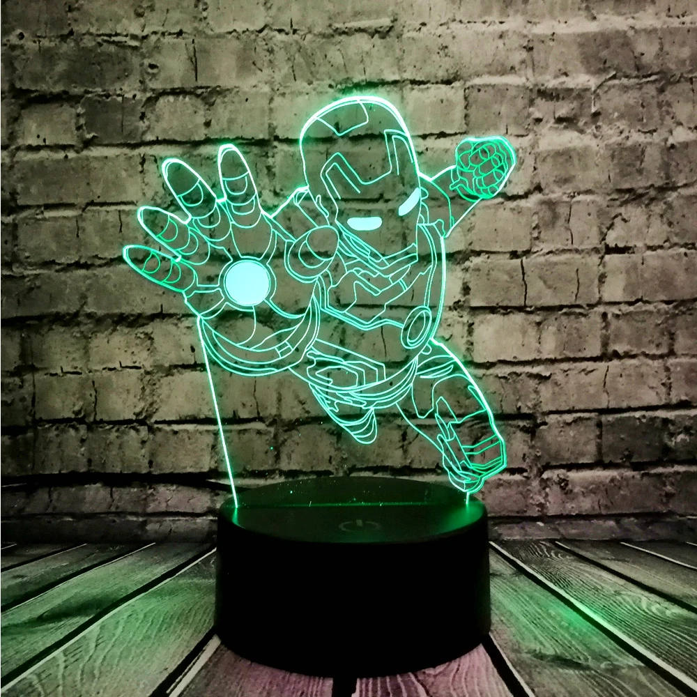  Novelty 3D Night Lighting Superhero Iron Man Action Figure Multicolor LED Lamp lampada Kid Toy Tabl - 32855332639