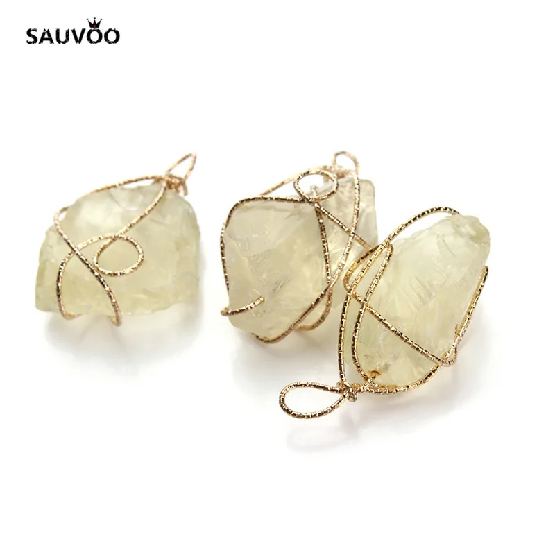 SAUVOO 1pc/lot Only Gold Color Twine Irregual Stone Charm Pendants 25x50mm for DIY Necklace Choker Jewelry Making Finding | Украшения и