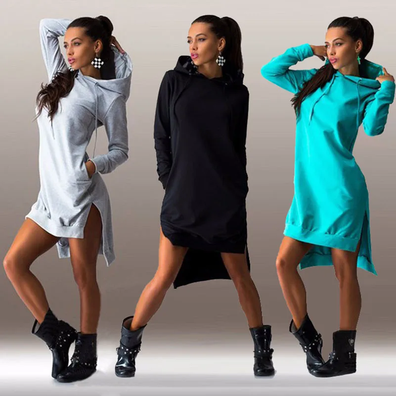 

Solid Split Women Hoodies Sweatshirts Plus Size Asymmetrical Irregular Sportswears Long Sleeves Hooded Pullovers Feminino 2018