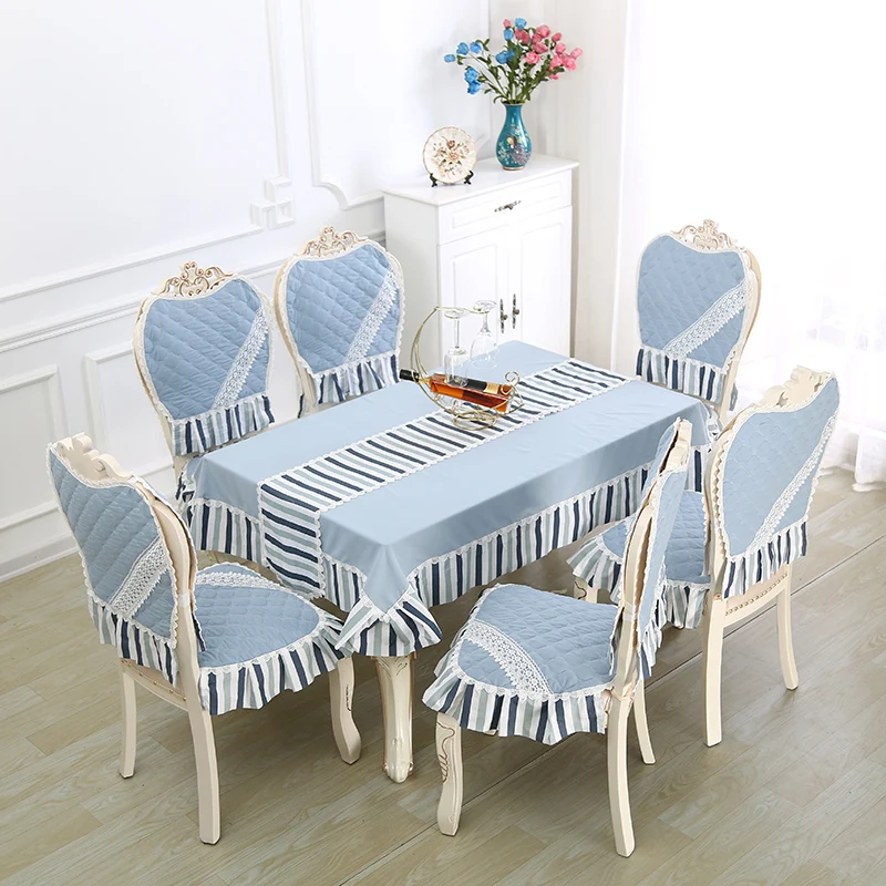

13pcs/set Modern Style Table Cloth For Kitchen Dining Room Blue Tablecloth For Wedding Party Elegant Tablecloths Chair Cover Set