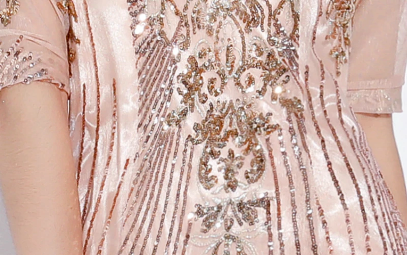 Ssyfashion Новый Русалка платье для выпускного вечера Половина рукавами длиной до пола Аппликации Шампанское Розовый Вечеринка Формальные