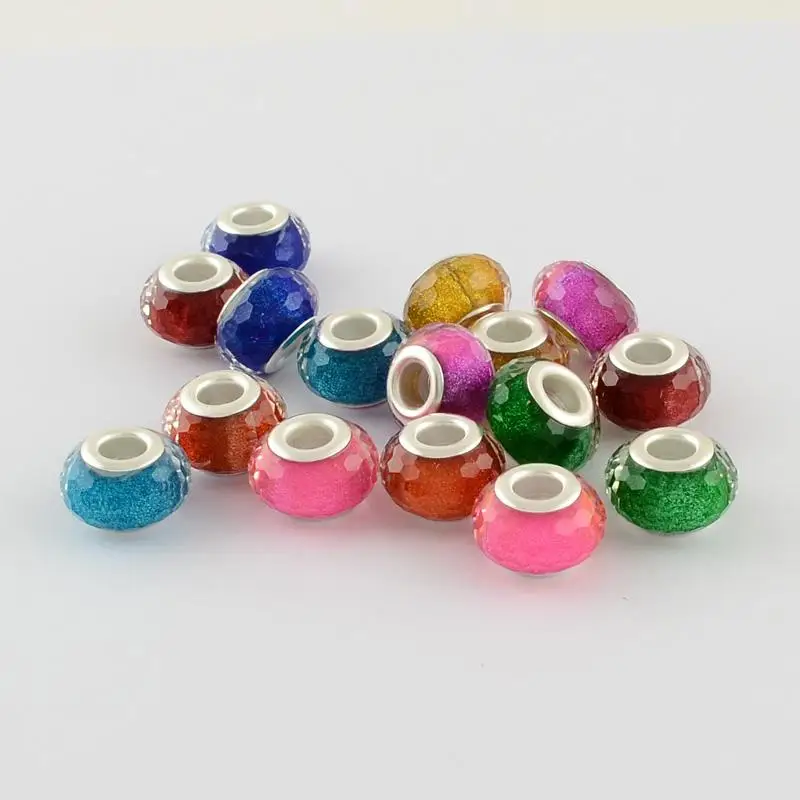 Large Hole Acrylic European Beads, with Silver Tone Brass Double Cores