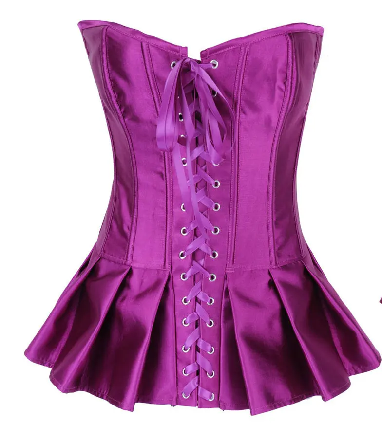 Готическое фиолетовое спереди на шнуровке со складками сексуальное корсетное платье бюстье стимпанк корсетный корсетт для женщин Готик овербюст Атласный Корсет