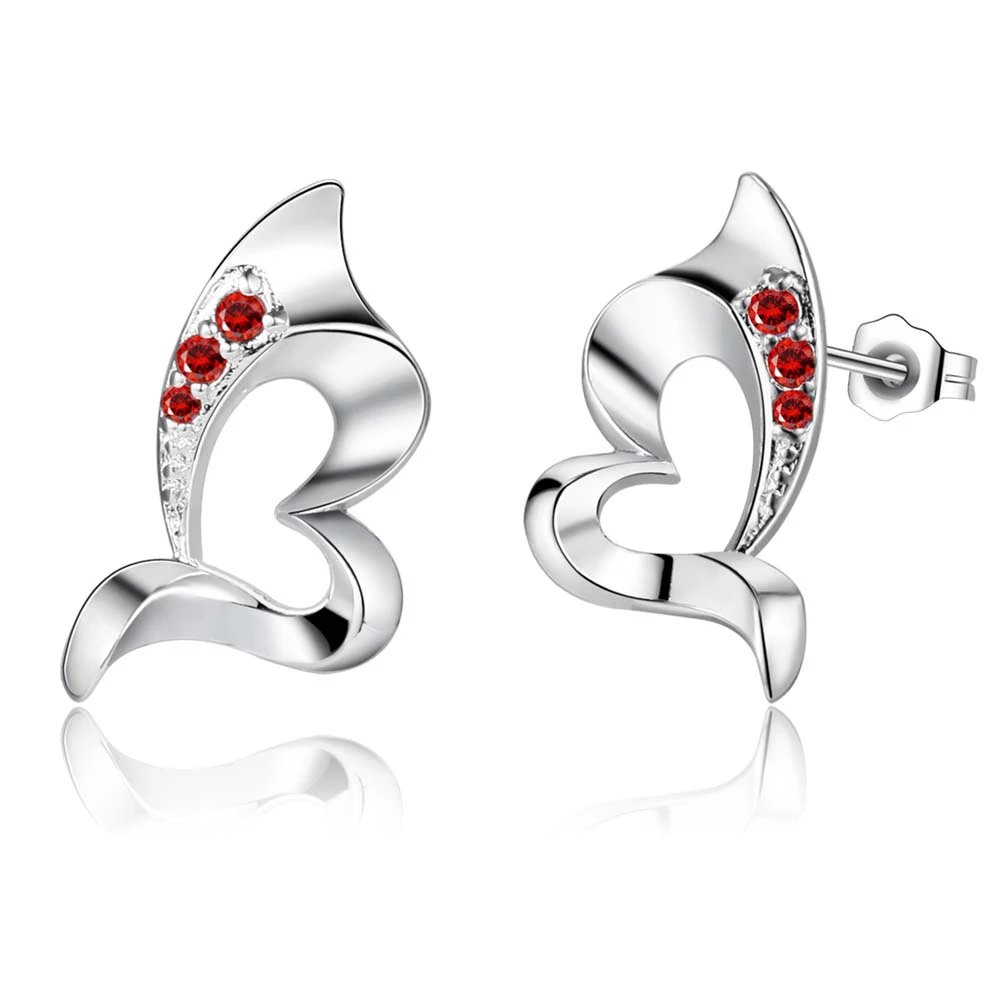 

Inlay dark red zircon love heart high quality Silver Earrings for women fashion jewelry earrings /TWAOVFRQ JFRLYWHD