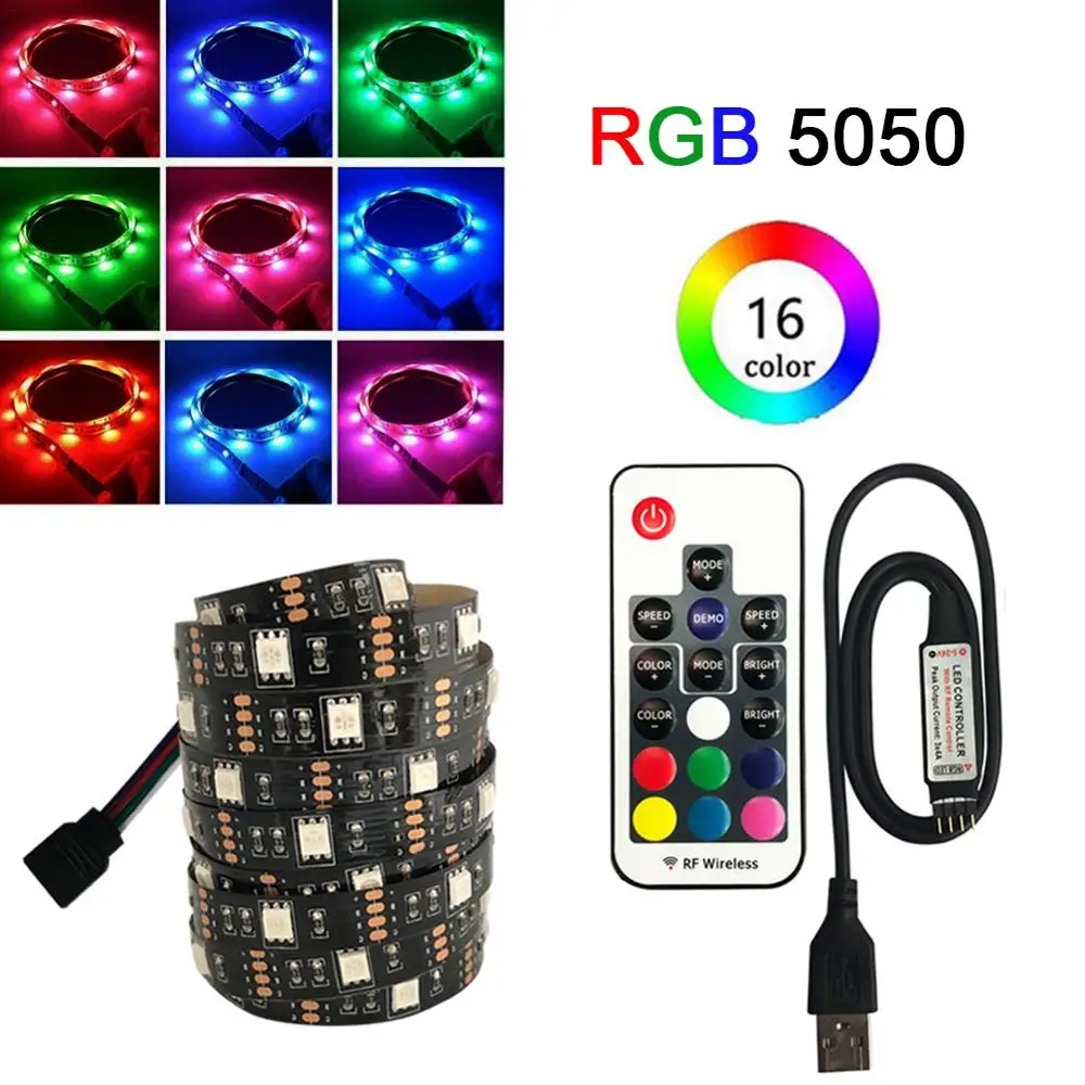 DC 5 в USB Светодиодная лента 5050 без водонепроницаемости RGB светодиодный светильник гибкий 50 см 1 м 2 м добавить 3 17 ключ пульт дистанционного управления для ТВ фоновый светильник ing