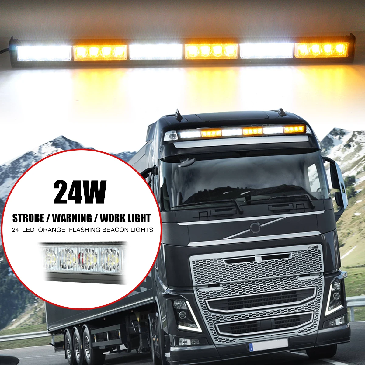 

Autoleader 24 LED 27 Inch 12V 24W Super Bright Car Flash Strobe Light Bar Vehicles Warning Light White+Yellow Auto Lamp Durable