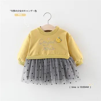 

2019 Baby Girls Spring Fall Sweater Dress Cute Flower Mesh Infant Toddler Princess Dresses Kids Clothes Wholesale