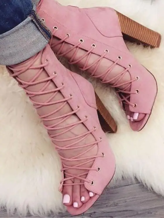 Новинка, большие размеры 35-52, черные, розовые, абрикосовые, на шнуровке, модные сексуальные женские сандалии на высоком каблуке, женские летние ботинки, X1826 - Цвет: Pink