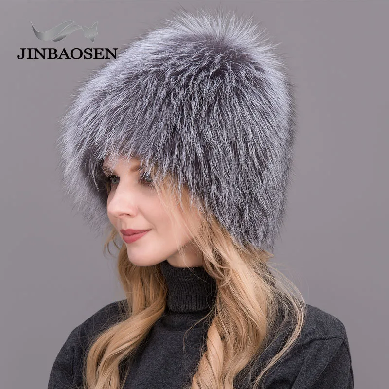 Женская меховая шапка JINBAOSEN вязаная из натурального Меха чернобурки русская