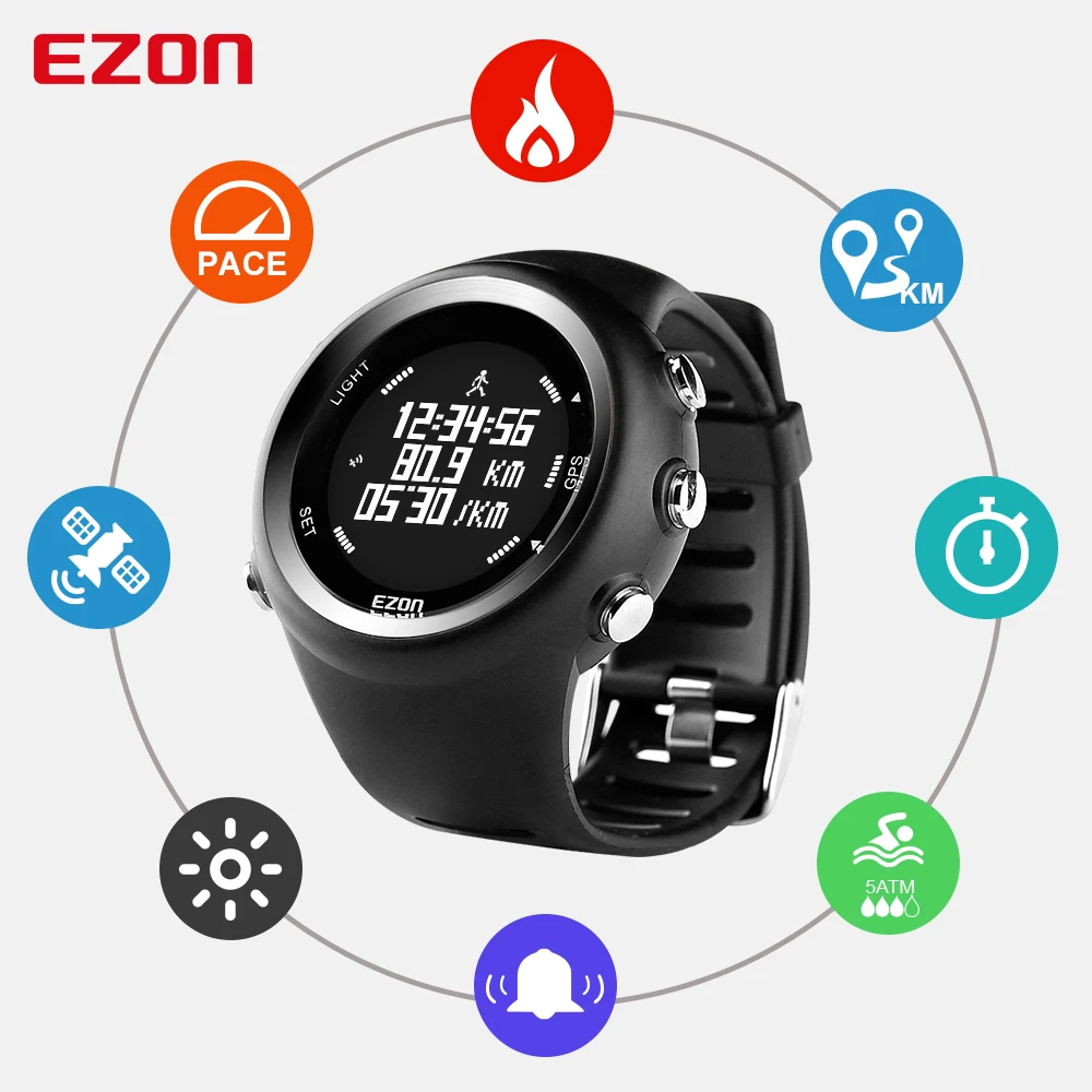 Reloj de pulsera deportivo Digital para hombre, cronómetro con GPS para  correr, velocidad, ritmo, distancia, calorías, resistente al agua hasta  50M, EZON T031