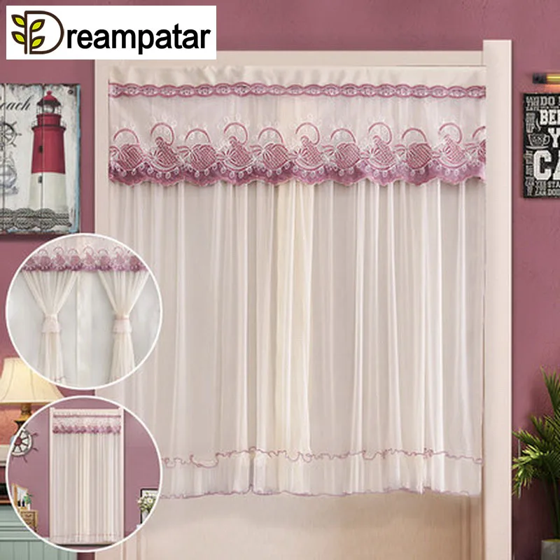 

Summer Lace Purple Wave Embroidered Mosquito Curtains Free Punching Gauze Bedroom Living Room Partition Curtain ML161A