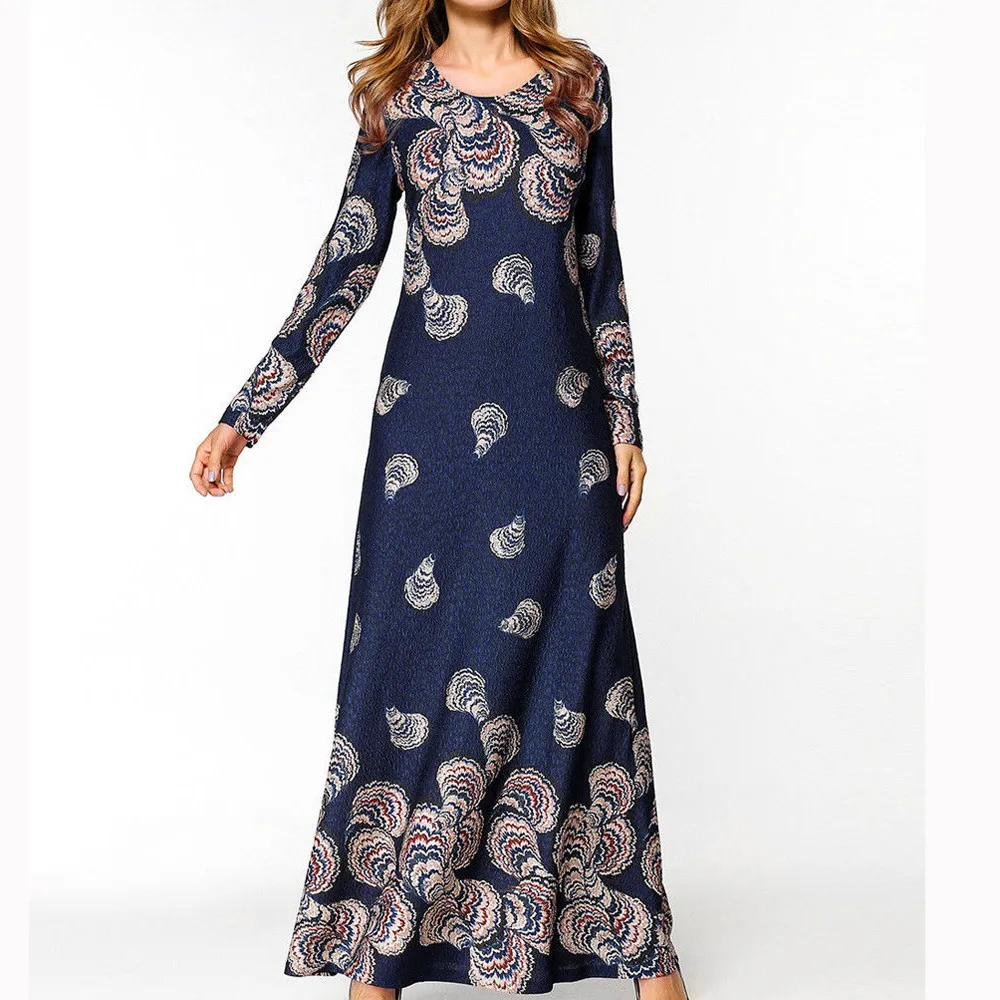 Высокое качество, мусульманское модное женское платье в этническом стиле, с принтом, с длинным рукавом, вечерние, длинное, макси платье, мусульманское женское платье, Новое поступление