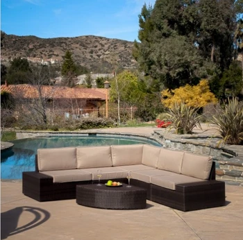 

Hot sale garden furniture bistro couch sets l type garden rattan sofa