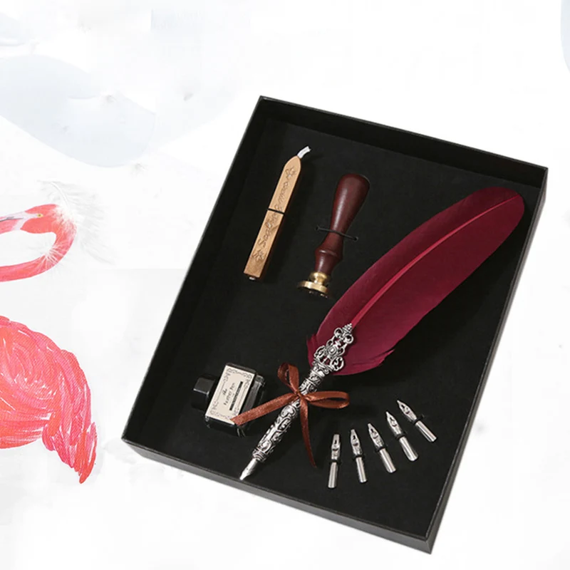 

Exquisite suit Vintage feather pen 9-piece set Multi style pen English calligraphy Retro decoration gift high grade fountain pen