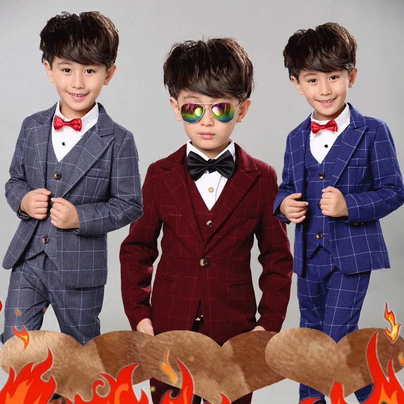 3 PCS Suits for Boys Children Autumn and Winter Wedding Sets Boys Thick ...