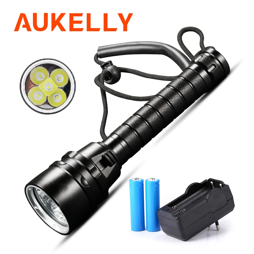 

Professional diving flashlight 5*L2 Rechargeable Underwater scuba lantern waterproof Dive diving Tactical torch 18650 battery