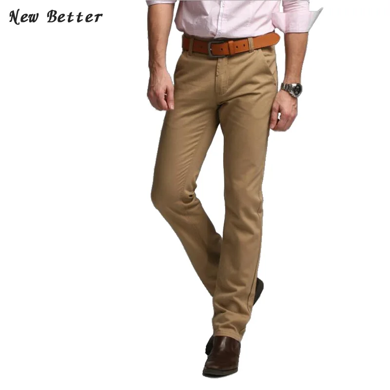 fashion Men's classic cotton khaki casual pants mens