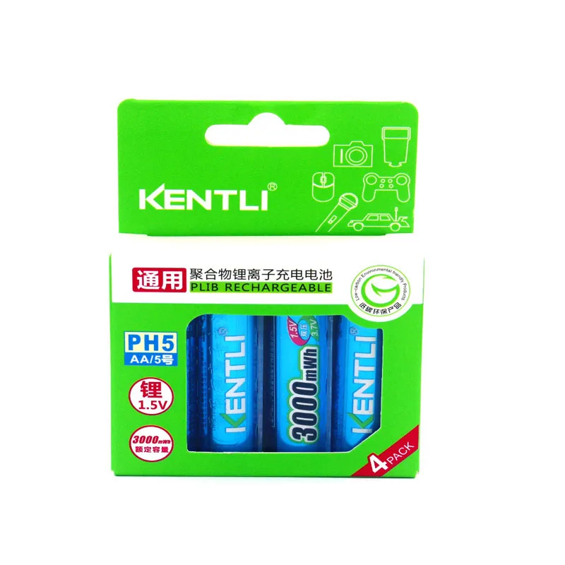 KENTLI 4 шт. AA 1 5 В 3000mWh литиевая литий ионная аккумуляторная батарея + канальный