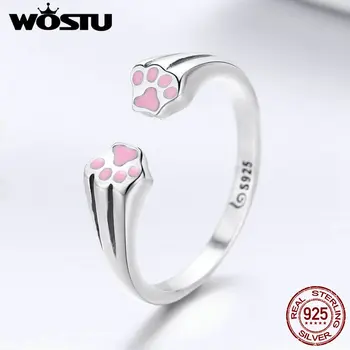

WOSTU Real 925 Sterling Silver Cute Pet's Footprints Finger Rings For Women Luxury S925 Silver Ring Jewelry Gift FIR366