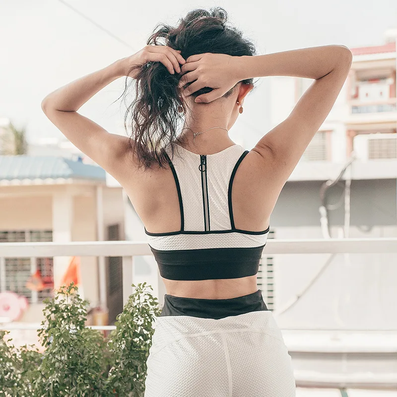 

VSEMLEING Sports Bra Women Summer Yoga Bra Sportswear Quick Dry Fitness Sets Shockproof Gathered Sports Vest I-word Shirt