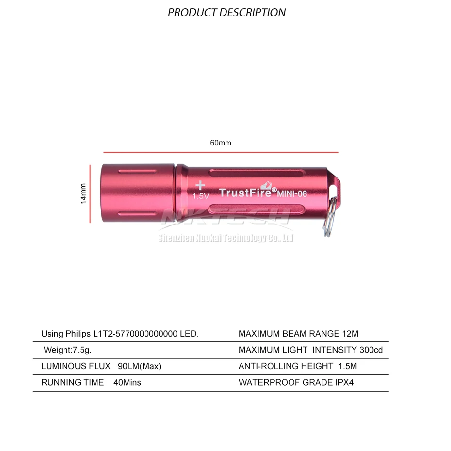 TrustFire MINI-06 L1T2-577 светодиодный фонарик 7,5 г сумка-брелок портативный фонарь 90 люмен IPX-4 водонепроницаемый класс