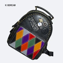 Kibdream Новинка 2017 года версия Корейская версия Цвет знак Стиль Женские плечо заклепки сумка Бесплатная доставка