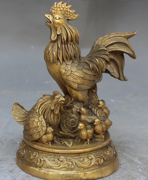 

free 6" China Bronze Brass fengshui animal Cock Rooster Chicken yuanbao wealth statue fast