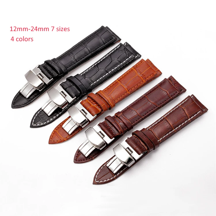 12 14 16 18 20 22 24mm Leather Watch Band Strap men women Butterfly Pattern Metal