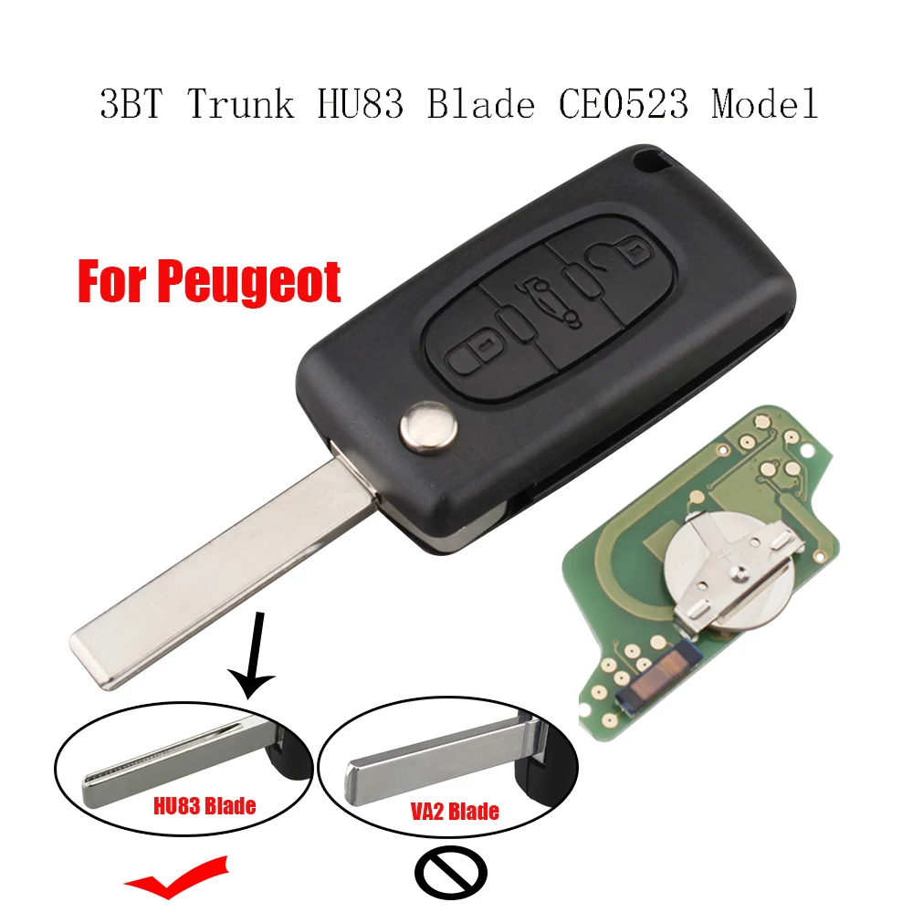 

3BT Trunk Button ID46 Chip Remote key For PEUGEOT 807 407 308 307 207 CC SW CE0523 model&HU83 Blade Original Key ASK signal
