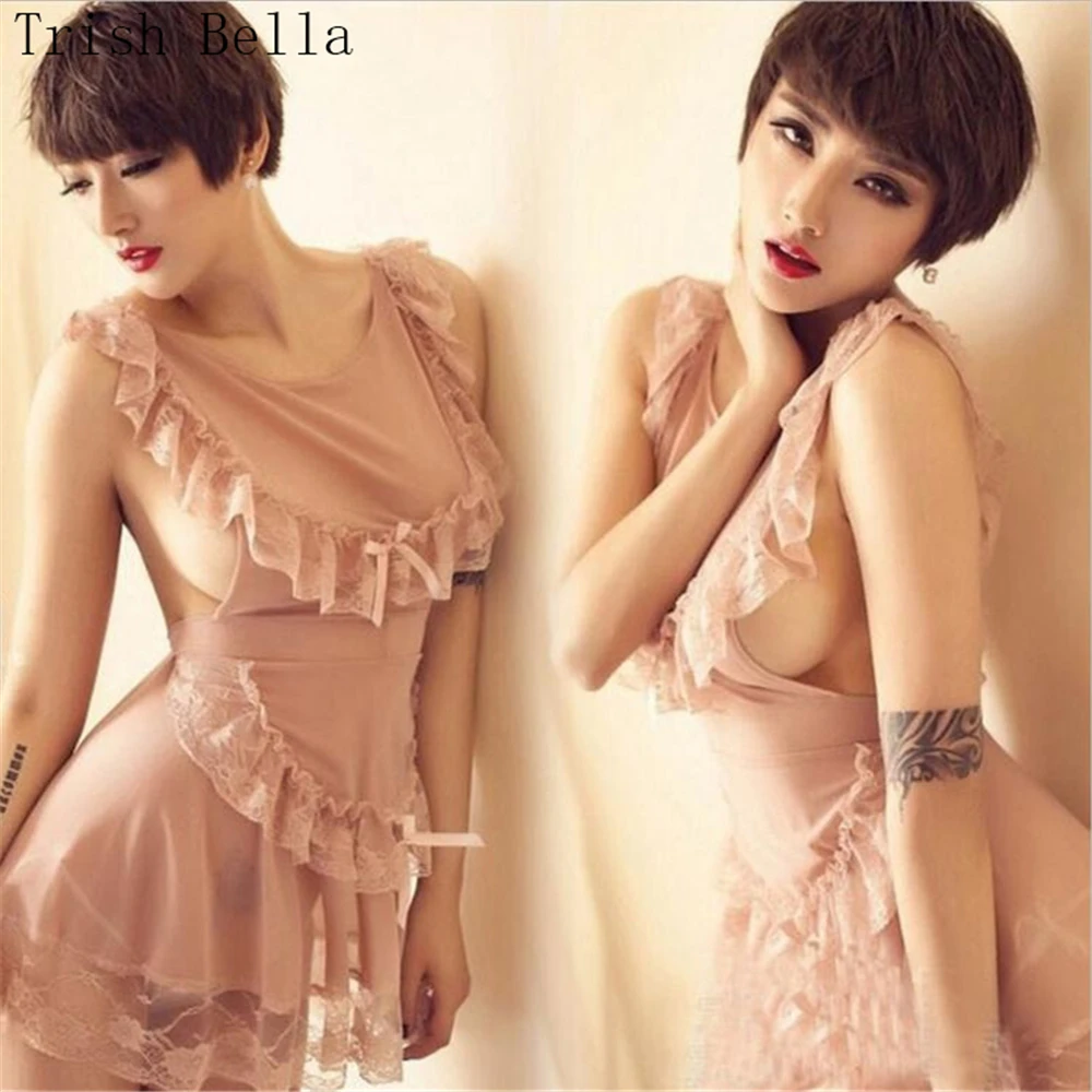 

Trish Bella 2018 new voile transparent lesbian Maid apron Bandage apron dress sexy lingerie sexy underwear lenceria erotic porno