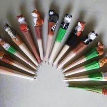 20 шт. Новое поступление, резьба по дереву, шариковая ручка, милый мультфильм цветной рисунок, ручная работа, ручка для животных, рекламная деревянная подарочная ручка