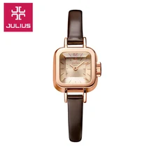Señora de las mujeres de japón del reloj de cuarzo horas vestido de la manera pulsera de cuero fino regalo lindo de la muchacha encantadora mini caramelo cuadrado julius caja