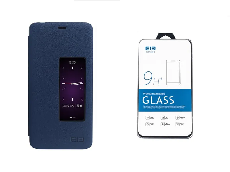 Original Flip Cover Protective Leather Case Tempered Glass Protective Film for ELEPHONE R9 Smartphone