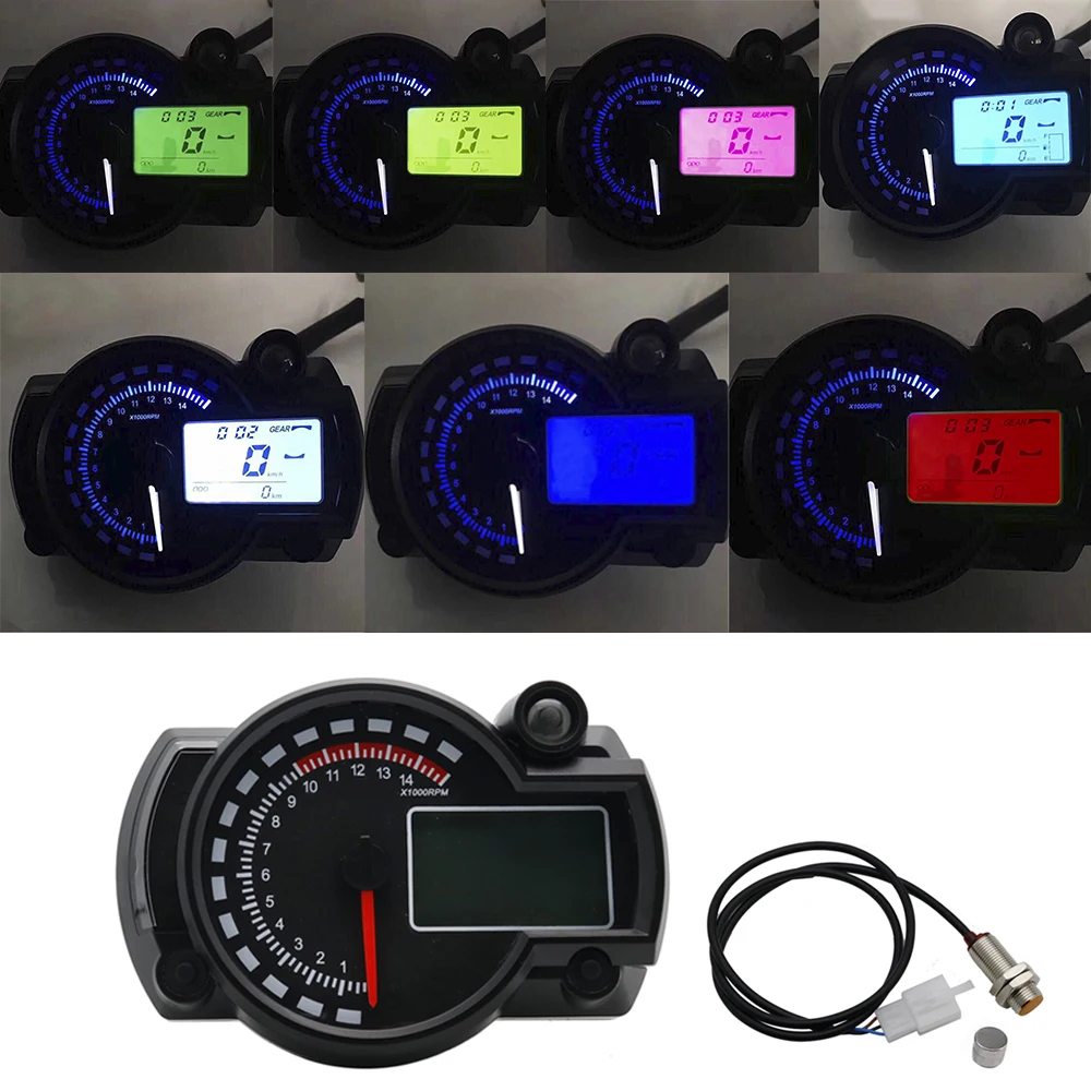 Motorcycle DC 12V 7 Color LCD Digital Display Tachometer Assembly Speedometer Odometer Dashboard Sensor Motorbike Instrument (32)