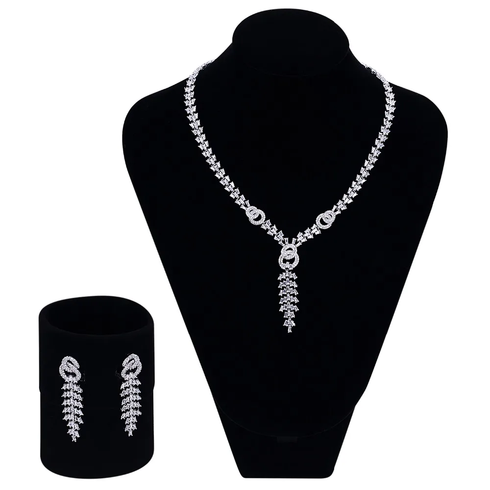 

New Trendy Necklace/Earrings 2pcs Sets Setting with Cubic Zirconia Cadmium Free Wedding jewelry set