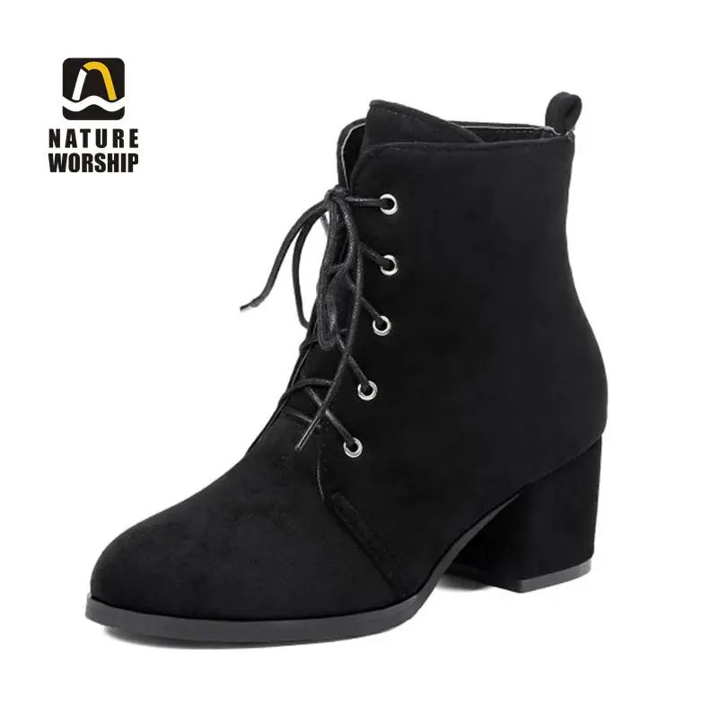 

Winter Women Ankle Snow Boots Plus Size Shoes Worm Fleeces Plush Inside Lace-up Cross-tied Flock Nubuck Solid Casual