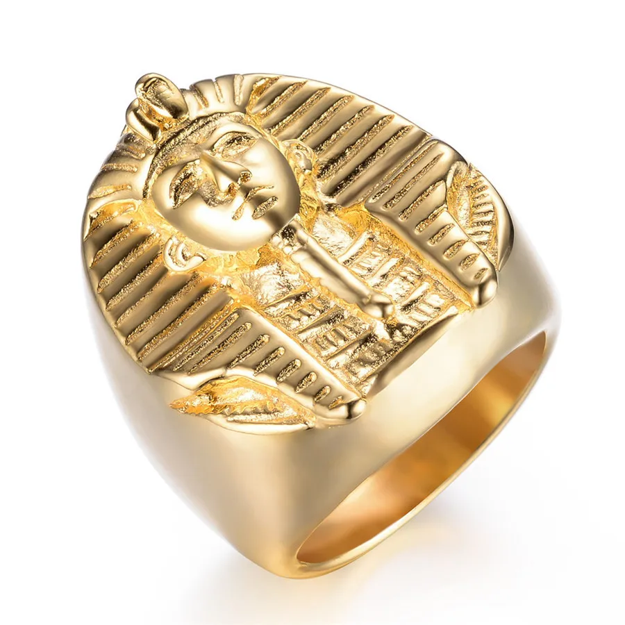 Золотого цвета таинственные египетские кольца с Фараоном рок сплав сталь для мужчин s печатка Bling кольцо для мужчин ювелирные изделия