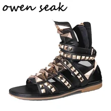 Owen Seak Для мужчин повседневные сандалии сандалии-гладиаторы флип-флоп роскошные кожаные туфли на молнии Мужчины Оуэн Летняя обувь с заклепками