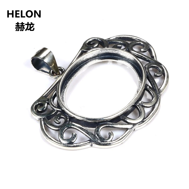 

925 Sterling Silver Vintage Pendant Art Deco 14x18mm Oval Cabochon Semi Mount Pendant Fine Jewelry Setting