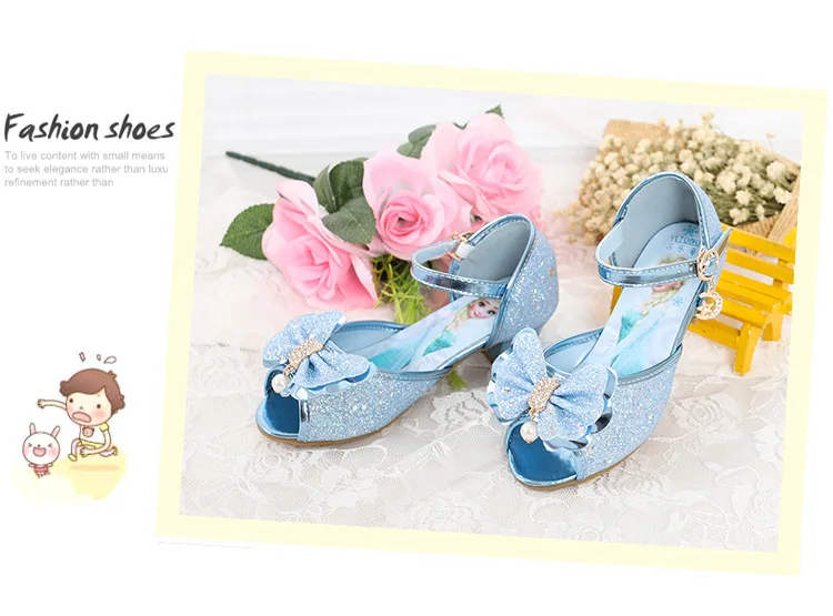 Летние disney Новинки для девочек открытый носок высокий каблук босоножки Туфли для принцессы детская обувь «Холодное сердце» в Корейском стиле танцевальная обувь «Холодное сердце» Aisha/обувь