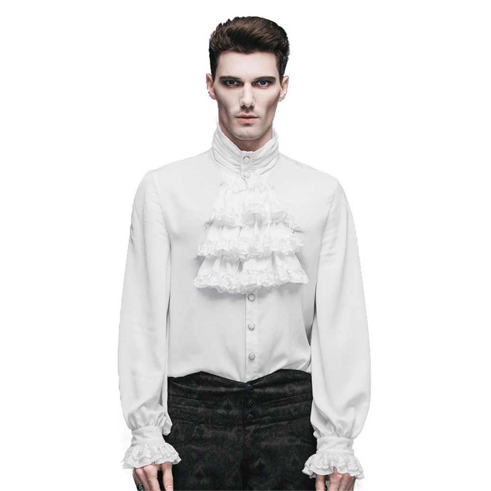 

Fashion Punk New Gothic Party Steampunk Black Top Evening Shirt Retro Palace Personality Pure White Men Casual Shirt Blouse