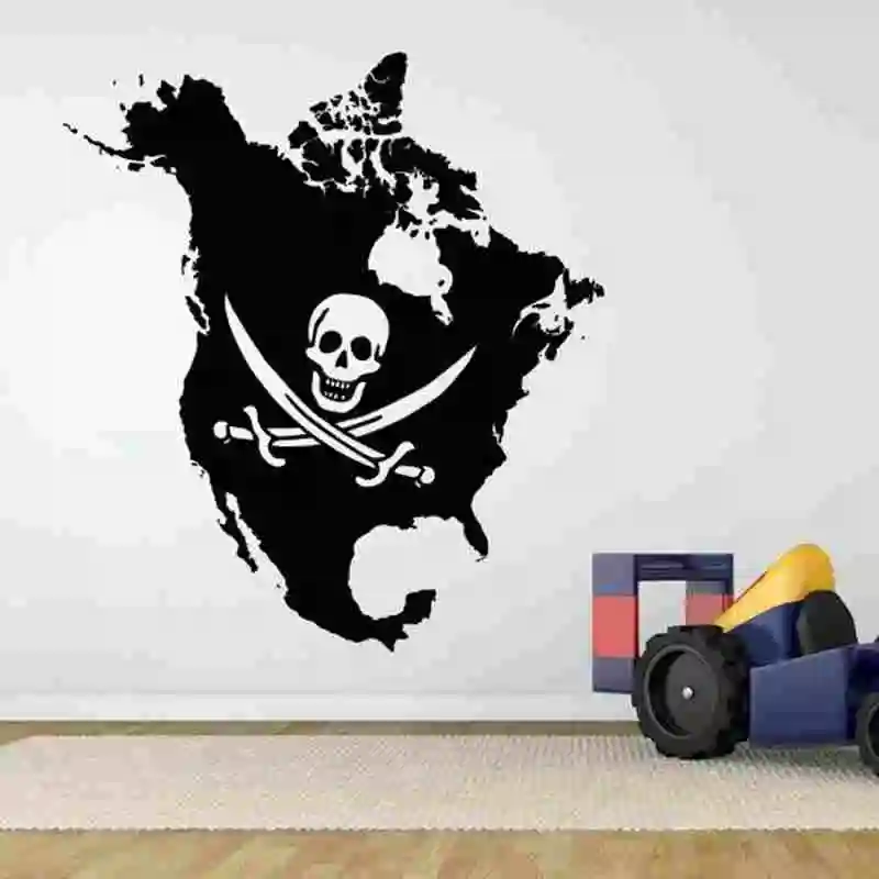 North America Map Sticker Decal Pirate Flag Posters Vinyl Wall Decals Pegatina Quadro Parede Decor Mural | Дом и сад