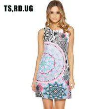 

TSRDUG Women Summer Sundress Sleeveless O Neck Elegant Wedding Party Casual Mini Short Loose Tunic Shift Aztec Print Dress