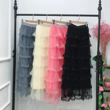 Женская длинная фатиновая юбка черная Повседневная летняя с высокой талией плиссированные Многослойные мусульманские Вечерние юбки Jupe Femme женские офисные макси юбки