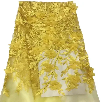 

Stylish Nigerian 3D Flowers fabric Good quality lace fabric African 3D Flowers lace fabric with beads and stone HJ778-1