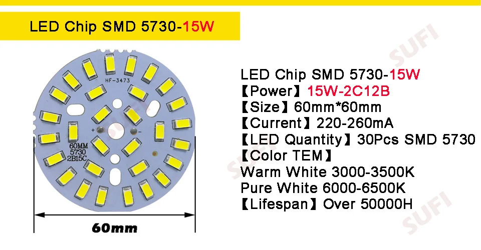 10 шт. 3 Вт 5 Вт 7 Вт 9 Вт 12 Вт 15 Вт яркость SMD5730 светодиодный светильник Панель Белый теплый белый светодиодный светильник для потолка PCB для потолка светодиодный