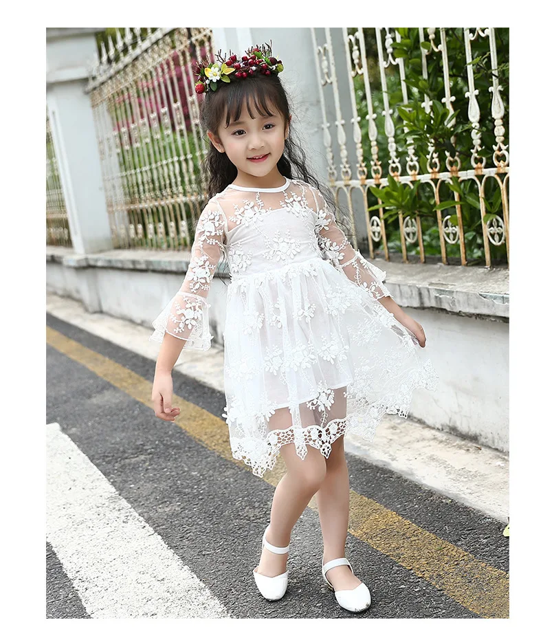 lace crochet flowers baby big girls summer dress Children clothing for 2 4 6 8 10 12 11 13 years flare sleeve kids beautiful girls dresses 3 4 5 6 7 8 9 10 11 12 13 14 years big girls mid long wgite pink purple summer dress for kids girls  ( (28)