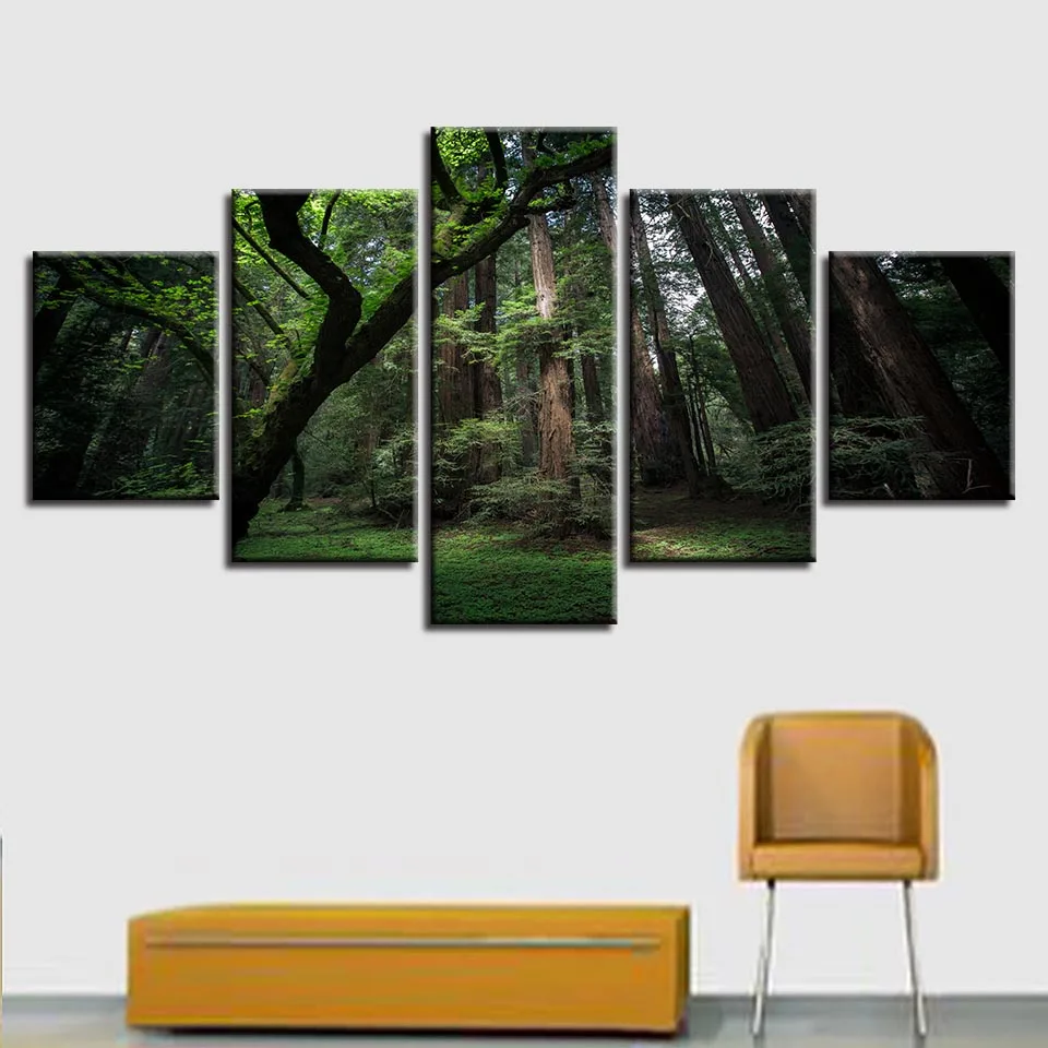 

Living Room Or Bedroom Decor Pictures Printing Canvas Wall Art 5 Pieces Green Forest Posters Natural Landscape Modular Paintings
