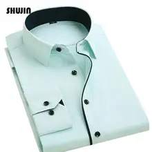 Мужские Формальные Рубашки французская запонка платье рубашки с одним карманом запонки с длинным рукавом в полоску/саржа SHUJIN