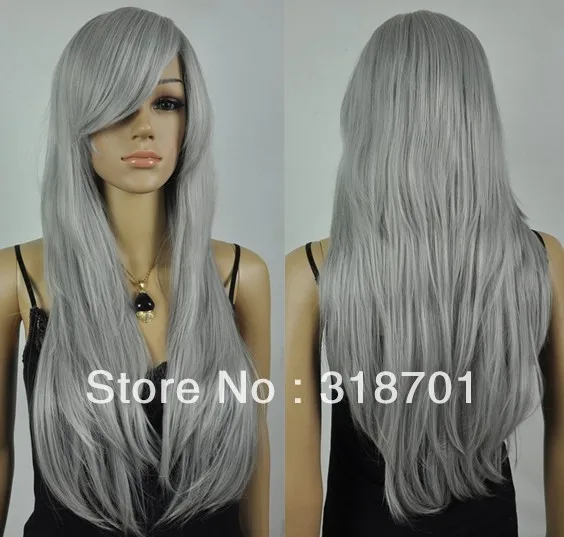

Long Straight Grey Heat Resistant Natural Hair Cosplay Wigs Free Shipping